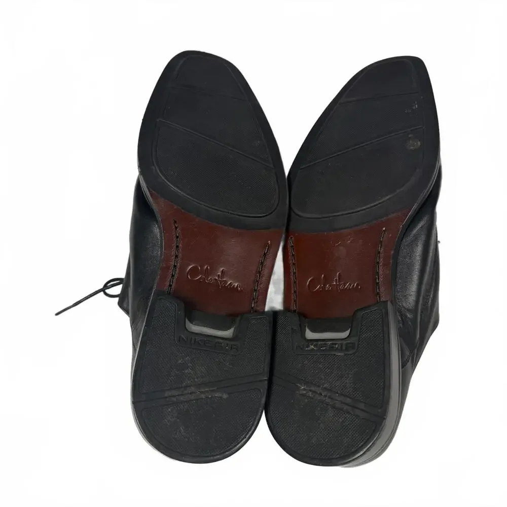 Men’s black leather Cole Haan, flat dress shoes size 12 EUC‎ cap toe